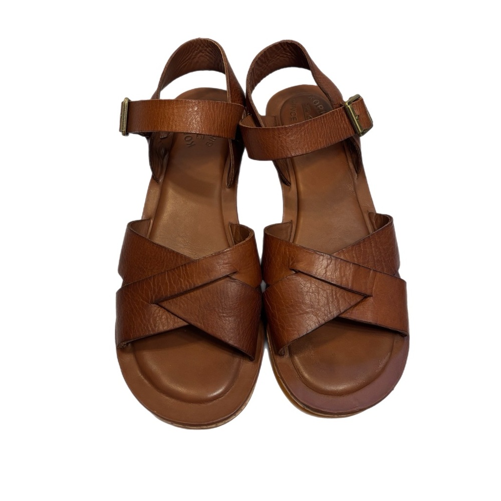 Kork-Ease Tan Leather Crisscross Wedge Sandals